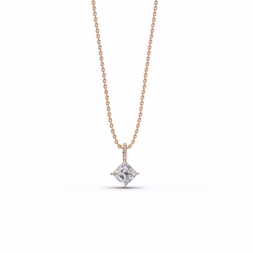 2.05 Carat Lab Created Diamonds set in 14k Rose Gold 2.05ctw Princess Cut Diamond Pendant with Pave Diamond Bail in 14k Rose Gold (Main View)