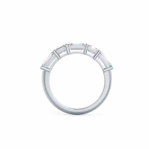 18k White Gold Emerald and Asscher East-West Five Stone featuring High Quality 2.6 ct Diamonds (Profile View)