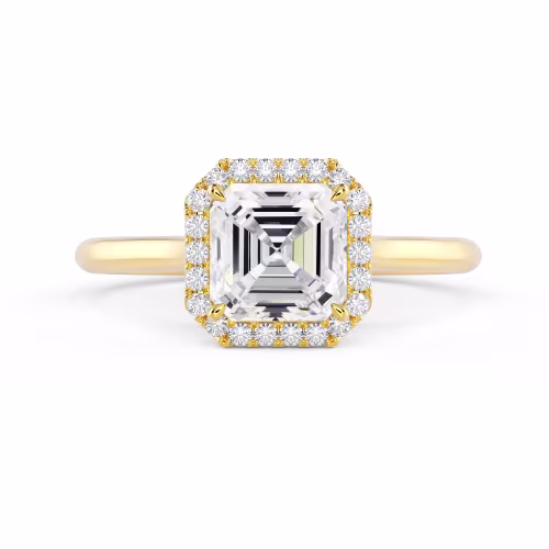 High Quality 2.0 ct Diamonds set in 18k Yellow Gold Asscher Single Halo Setting (Main View)