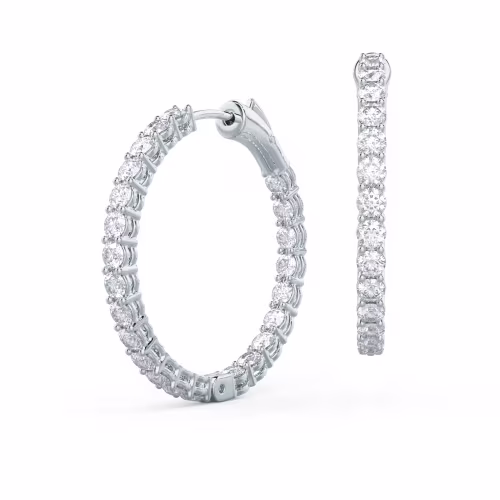 2.0 Carat Round Lab Diamonds set in White Gold Prong-Set Inside Out Diamond Hoop Earrings (Main View)