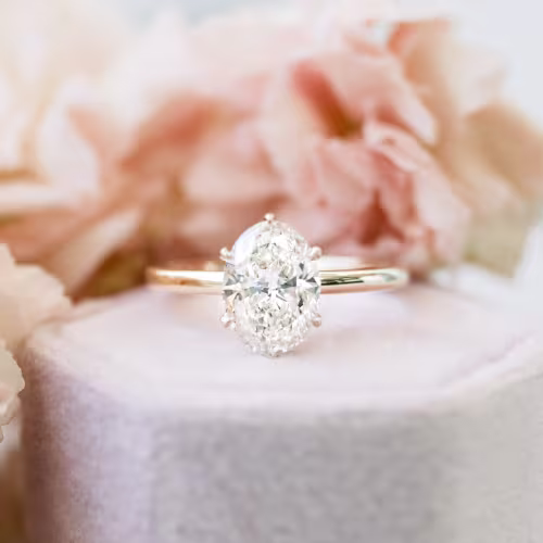 14k Yellow Gold 2 Carat Oval Six Prong Lab Created Diamond Solitaire Ada Diamonds Design AD-145 Macro