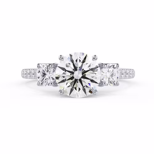 18k White Gold Round Three Stone Pavé Setting featuring 2.0 ctw Lab Created Diamonds (Main View)