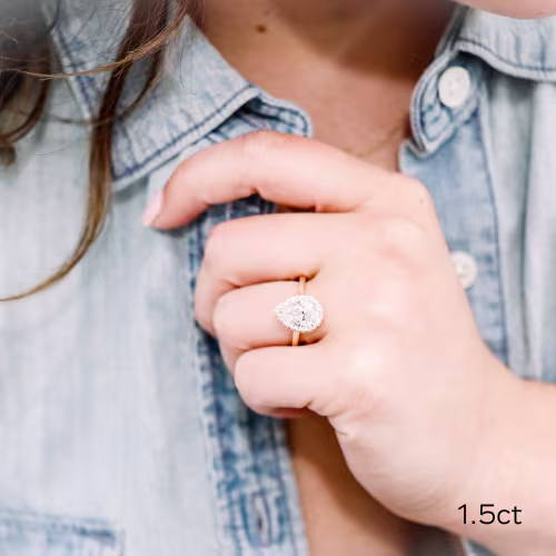 Yellow Gold 2ct Pear Halo Lab Diamond Ring Ada Diamonds Design AD-448 on Hand