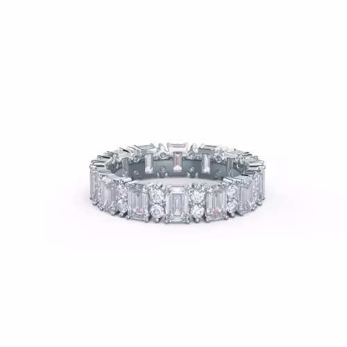 18k White Gold Emerald and Round Eternity Band featuring 3.3 ct Lab Grown Diamonds (Main View)