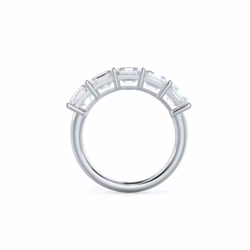 18k White Gold Asscher Cut Five-Stone Band featuring 3.5 Carat Diamonds (Profile View)