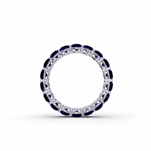 Platinum 3ctw Round Sapphire Prong Set Eternity Band in Platinum (Profile View)