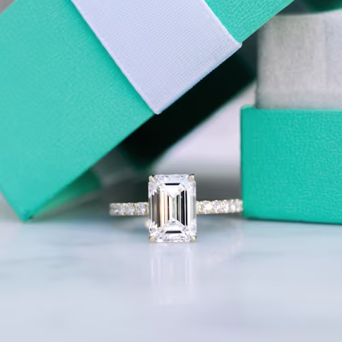 yellow gold 3ct emerald cut lab diamond engagement ring with diamond accented band ada diamonds design ad 152 macro