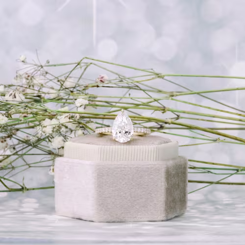 yellow gold 3 carat pear cathedral pave lab diamond engagement ring ada diamonds design ad 355 macro