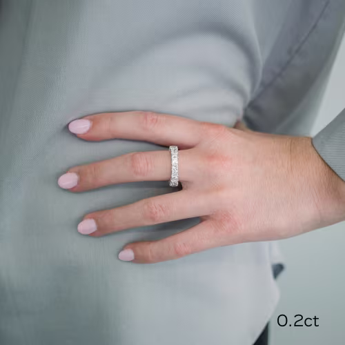 18k white gold princess cut eternity band with laboratory grown diamonds ada diamonds design ad 194 on model