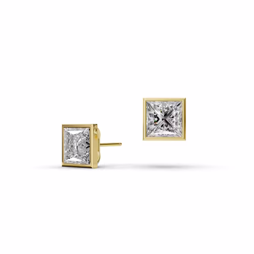 4ctw Princess Cut Diamond Bezel Stud Earrings in 14k Yellow Gold(Main View)