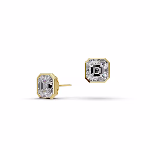 14k Yellow Gold Asscher Bezel Studs featuring 4.0 Carat Diamonds (Main View)