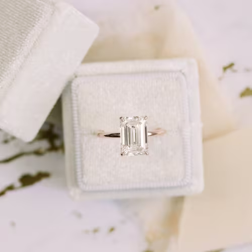 14k Rose Gold Four Carat Emerald Cut Lab Created Diamond Solitaire Ada Diamonds Design AD-235