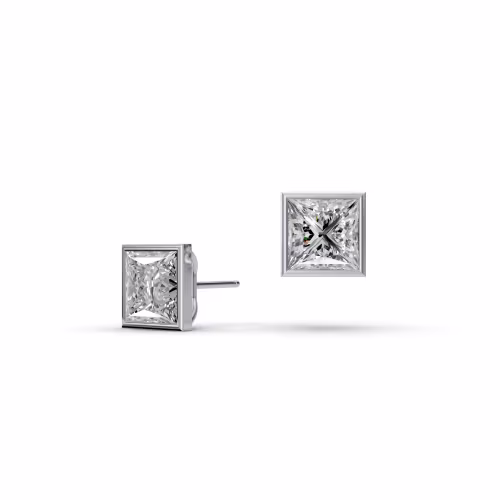 18k White Gold 4ctw Princess Cut Diamond Bezel Stud Earrings in 18k White Gold featuring 4.0 Carat Diamonds (Main View)