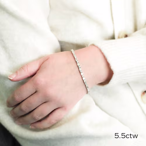 18k white gold emerald cut and round lab diamond tennis bracelet ada diamonds design ad 265 on model