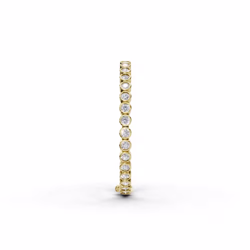 High Quality 6.0 Carat Round Brilliant Lab Diamonds set in 14k Yellow Gold Bezel Tennis Bracelet (Side View)