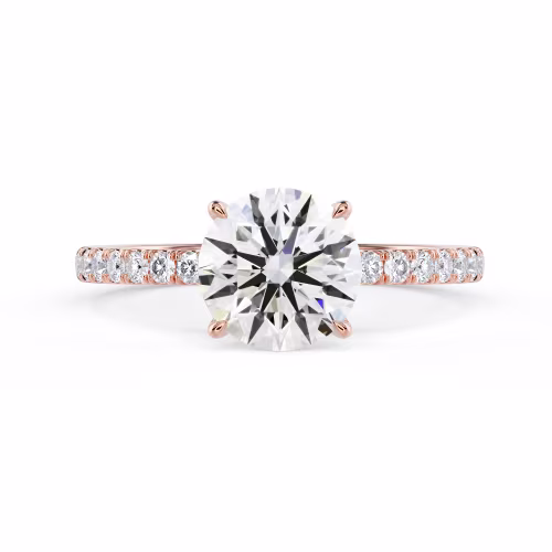 Rose Gold Round Classic Four Prong Pavé Diamond Engagement Ring featuring Diamonds (Main View)