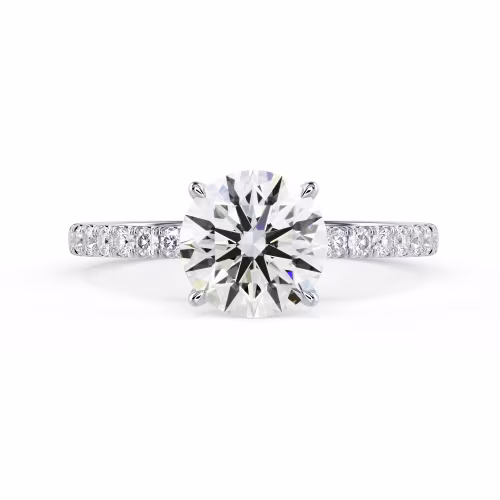 Diamonds Round Classic Four Prong Pavé Diamond Engagement Ring in White Gold (Main View)