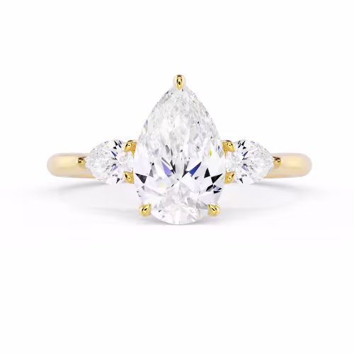 Exceptional Quality Diamonds set in Yellow Gold Pear Three Stone Setting (Main View)