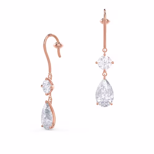 Man Made Diamonds set in 14k Rose Gold Round and Pear Diamond Duet Drop Earrings ()