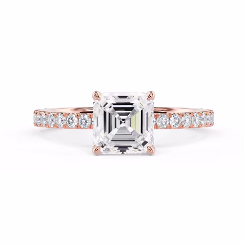 Lab Created Diamonds set in Rose Gold Asscher Classic Four Prong Pavé Diamond Engagement Ring (Main View)