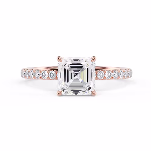 Rose Gold Asscher Petite Four Prong Pavé Setting featuring Diamonds (Main View)