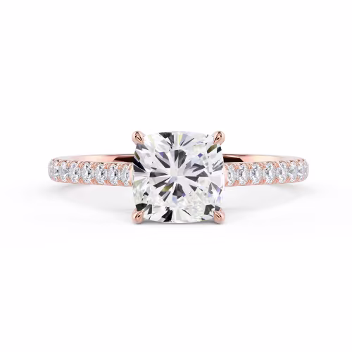 Exceptional Quality Lab Diamonds set in Rose Gold Cushion Cathedral Pavé Diamond Engagement Ring (Main View)