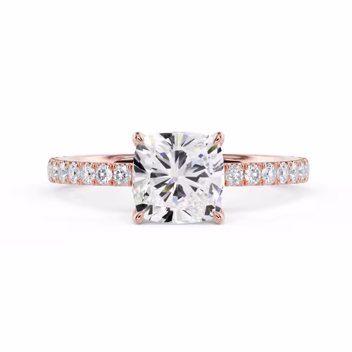 Hand Selected Diamonds Cushion Classic Four Prong Pavé Diamond Engagement Ring in Rose Gold (Main View)
