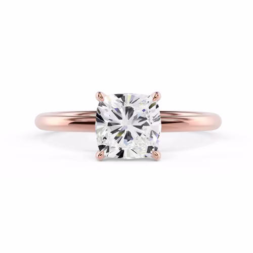 Lab Grown Diamonds set in Rose Gold Cushion Petite Four Prong Solitaire (Main View)