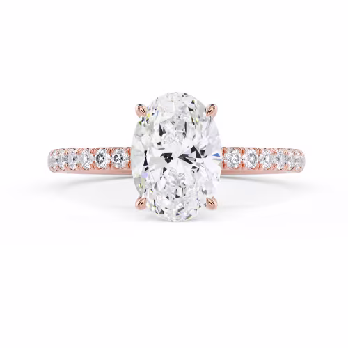 Created Diamonds set in Rose Gold Oval Petite Four Prong Pavé Diamond Engagement Ring (Main View)