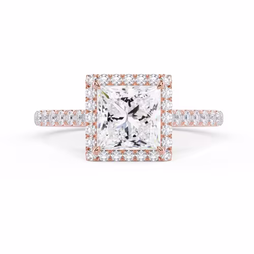 Rose Gold Princess Halo Pavé Setting featuring High Quality Diamonds (Main View)