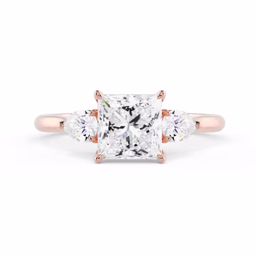 Rose Gold Princess and Pear Diamond Engagement Ring featuring High Quality Lab Diamonds (Main View)