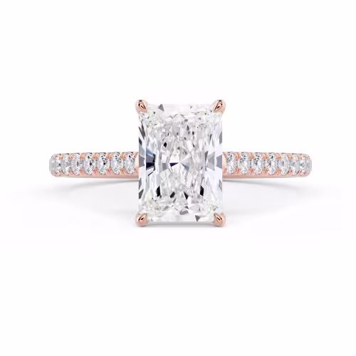 Rose Gold Radiant Cathedral Pavé Setting featuring Exceptional Quality Lab Diamonds (Main View)
