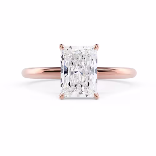 High Quality Lab Grown Diamonds Radiant Petite Four Prong Solitaire in Rose Gold (Main View)