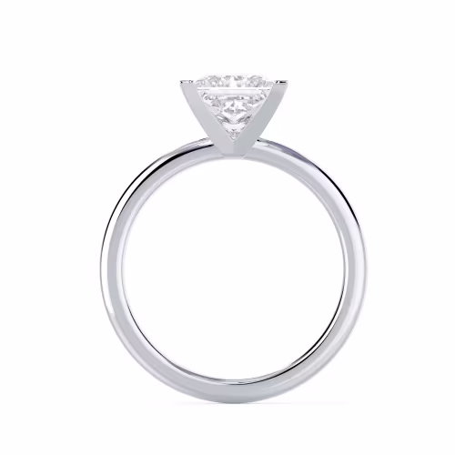 Lab Diamonds set in White Gold Princess Classic Four Prong Solitaire Diamond Engagement Ring (Profile View)