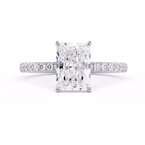 Synthetic Diamonds Radiant Petite Four Prong Pavé Setting in White Gold (Main View)