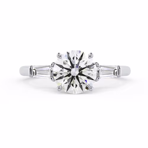 White Gold Round and Baguette Diamond Engagement Ring featuring Lab Created Diamonds (Main View)