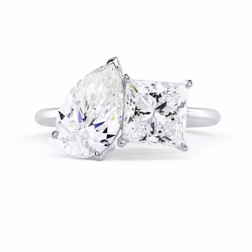High Quality 2.0 ct Man Made Diamonds Toi et Moi Lab Diamond Engagement Ring in 18k White Gold (Main View)
