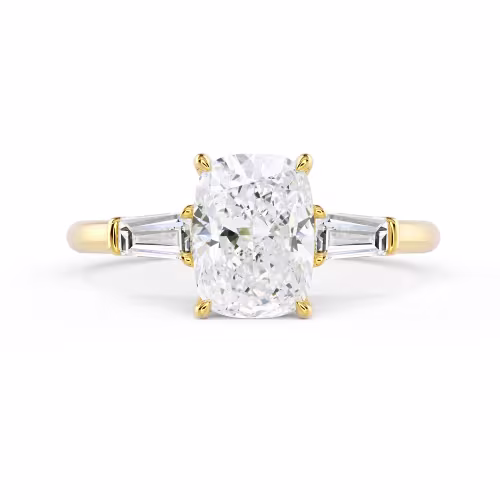 Lab Diamonds set in Yellow Gold Cushion and Baguette Setting (Main View)