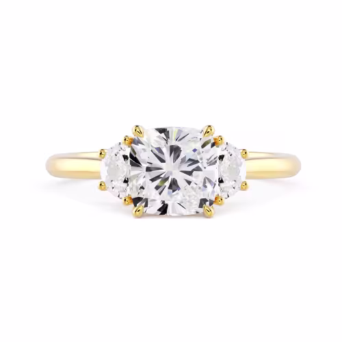 Lab Diamonds set in Yellow Gold Cushion and Half Moon Diamond Engagement Ring (Main View)