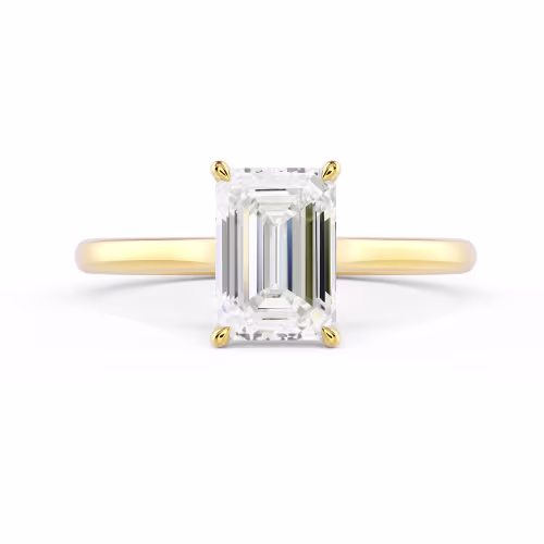 Hand Selected Lab Diamonds set in Yellow Gold Emerald Trellis Solitaire Diamond Engagement Ring (Main View)