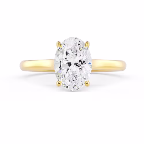 Yellow Gold Oval Cathedral Solitaire Diamond Engagement Ring featuring High Quality Diamonds (Main View)