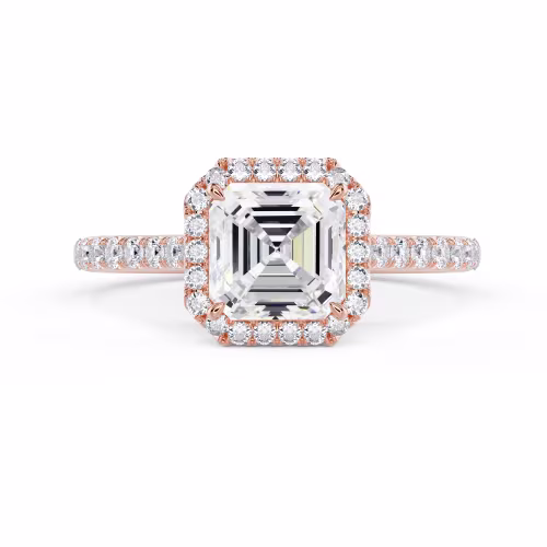 Diamonds set in Rose Gold Asscher Halo Pavé Diamond Engagement Ring (Main View)