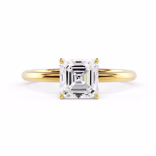 Yellow Gold Asscher Petite Four Prong Solitaire featuring Diamonds (Main View)