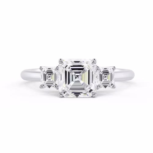 White Gold Asscher Three Stone Setting featuring Diamonds (Main View)