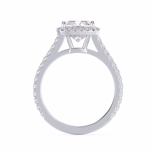 White Gold Cushion Halo Pavé Setting featuring Lab Diamonds (Profile View)