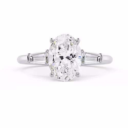 High Quality Diamonds Oval and Baguette Diamond Engagement Ring in White Gold (Main View)