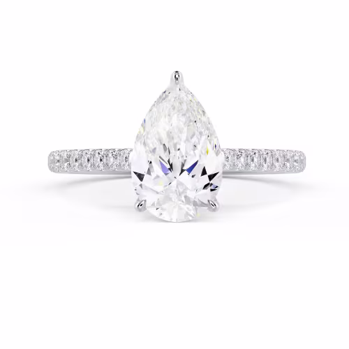 Hand Selected Lab Grown Diamonds Pear Cathedral Pavé Diamond Engagement Ring in White Gold (Main View)