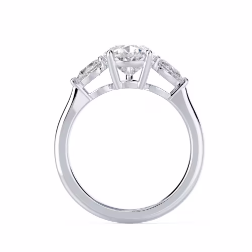 Man Made Diamonds Pear Three Stone Diamond Engagement Ring in White Gold (Profile View)