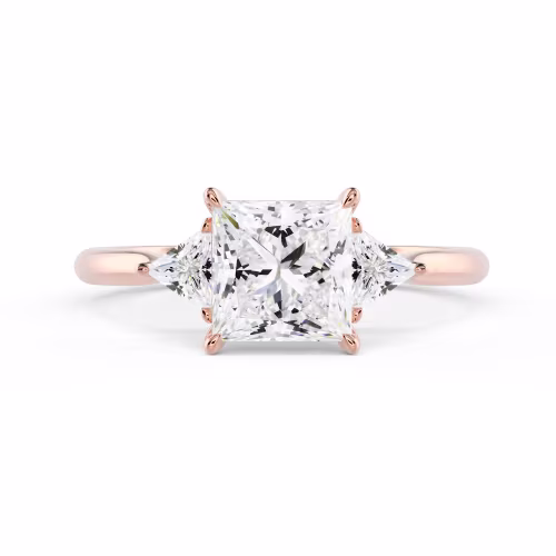 Man Made Diamonds set in Rose Gold Princess and Trillion Setting (Main View)