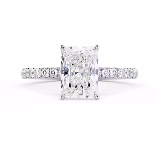 White Gold Radiant Classic Four Prong Pavé Diamond Engagement Ring featuring Exceptional Quality Diamonds (Main View)